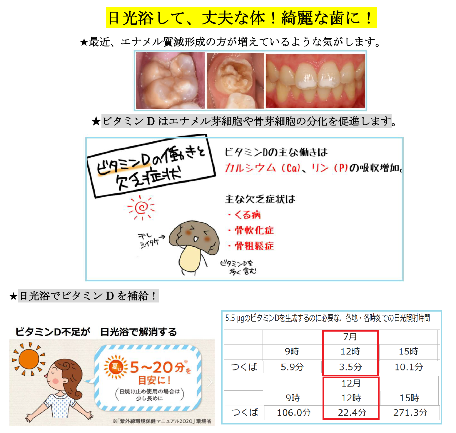 日光浴して、丈夫な体！綺麗な歯に！